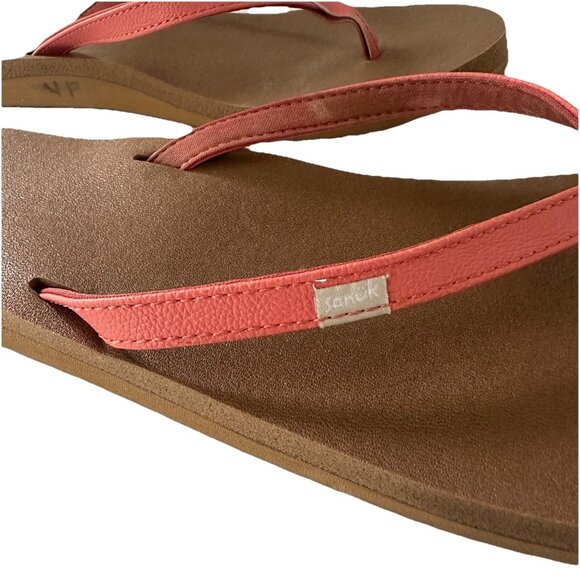 Sanuk Yoga Joy Burnt Coral Women's Flip Flop Toe Post Sandals Size W11 - Picture 1 of 7